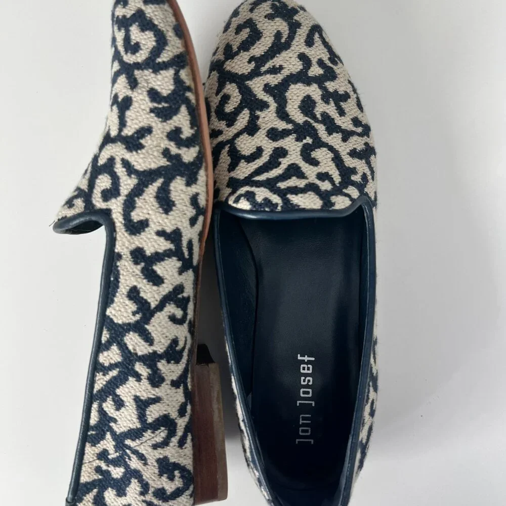 Jon Josef "Gatsby" Loafer Slipper in Blue and Ivory Coral Design SZ 9 - Picture 7 of 8